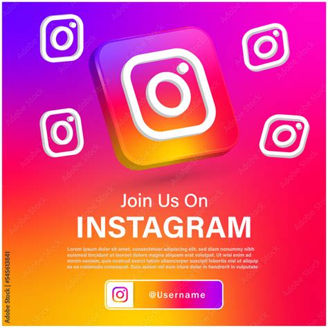 Follow Us On Instagram Gradient Background With 3d Logos Social Media