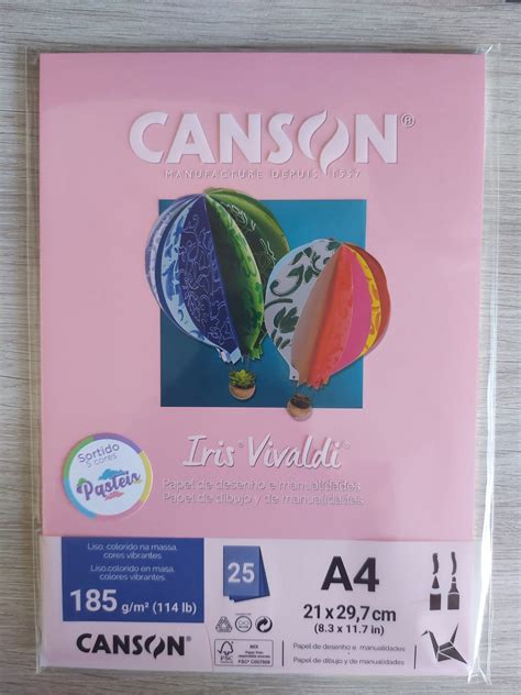 Papel A4 185g Canson Iris Vivaldi Cores Pasteis 25 Fls Canson