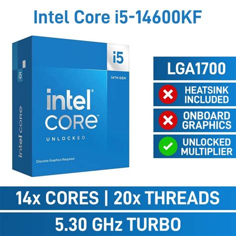 Intel Core I5 14600kf 14 Core Cpu With Hyperthreading No Cooler Unlocked Multiplier No