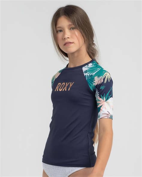 Shop Roxy Girls Go Further Short Sleeve Rash Vest In Mood Indigo