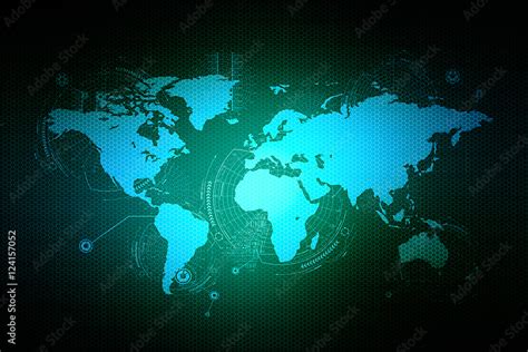 Digital Cyber World Map Technology Concept Abstract Background Stock