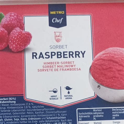 Sorbet Raspberry Metro Chef Kal Rie Kj A Nutri N Hodnoty