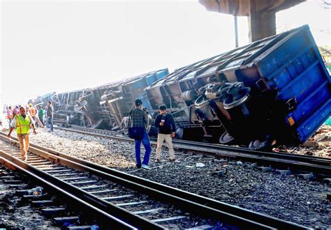 People Gather To Watch After A Goods Train Derailed Near Zakhira