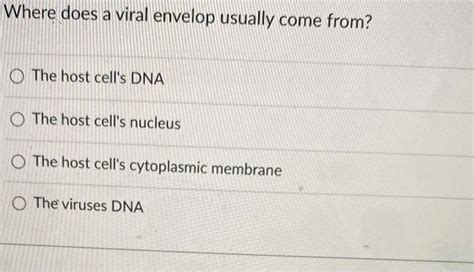 Solved Where does a viral envelop usually come from? The | Chegg.com