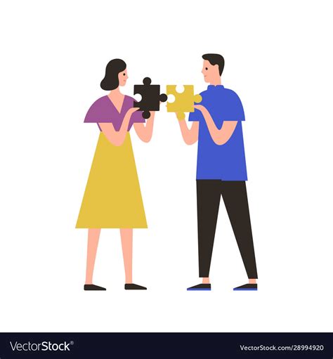 Man And Woman Assembling Jigsaw Puzzle Flat Vector Image