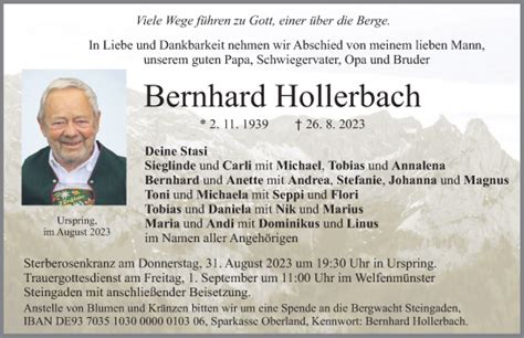 Traueranzeigen von Bernhard Hollerbach Allgäuer Zeitung