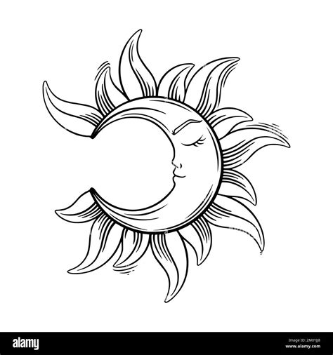 Tarot Crescent Moon Sketch Aesthetic Tarot Moon With Face Vector