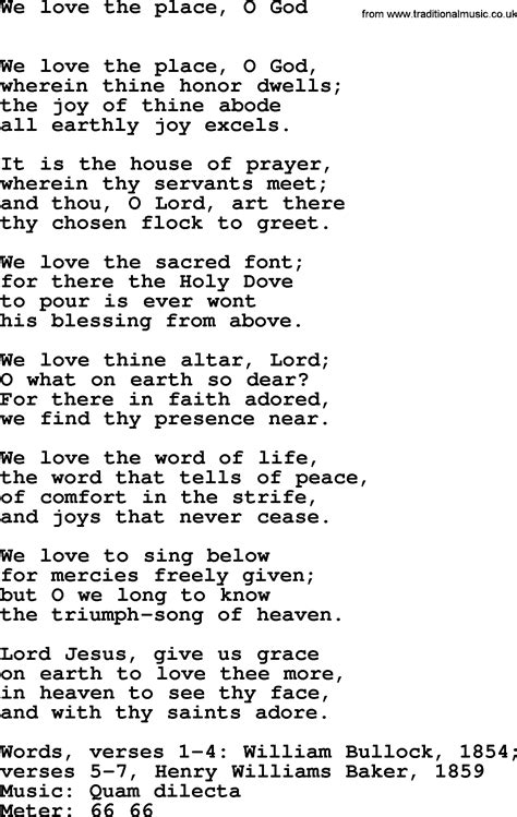 Book Of Common Praise Song We Love The Place O God Lyrics Midi And Pdf