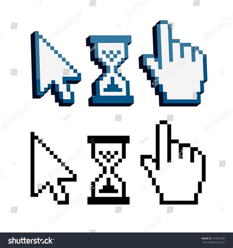 Pixel 3d Cursors Icons Hand Arrow Hourglass Royalty Free Stock