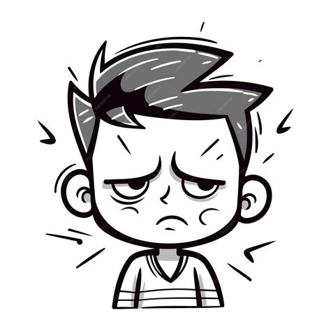 Premium Vector | Angry boy cartoon vector illustration Black and white ...