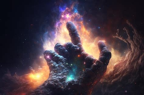 Premium Ai Image A Hand Reaching Up Into The Sky With The Words God