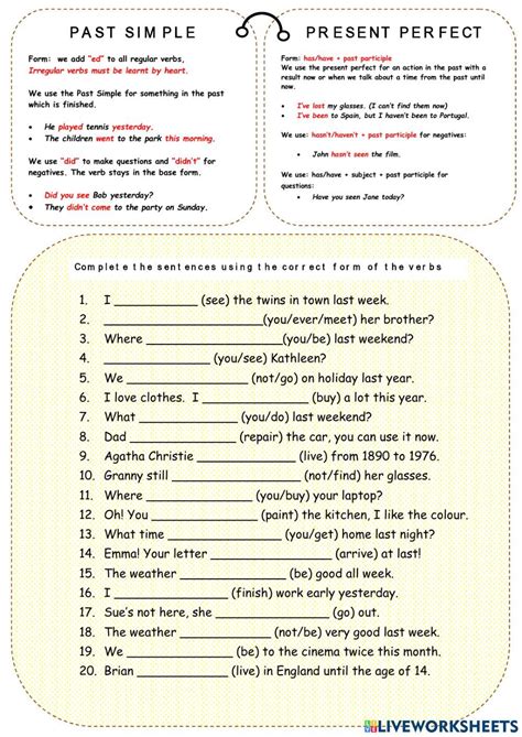 Present Perfect Vs Past Simple Exercises Elementary Present