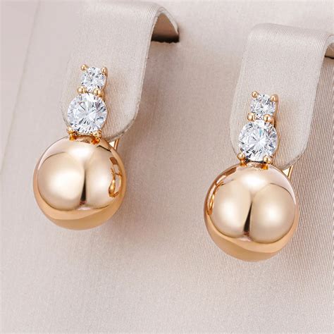 Kinel Simple Glossy Hemisphere Earrings For Women 585 Rose Gold Color