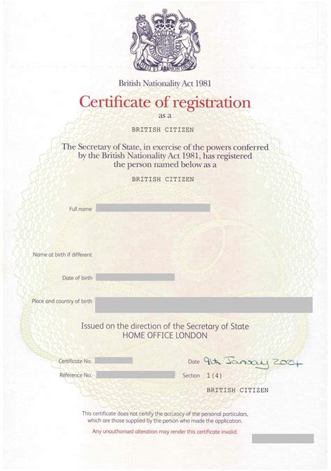 Certificate Of Registration As A British Citizen R Passportporn