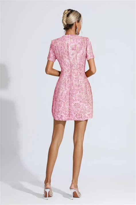 Astrid Frozen Berry Jacquard Floral Mini Dress