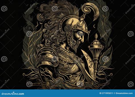 Ares Griechisches Mythologie God Black Gold Vase By Generative Ai Stock