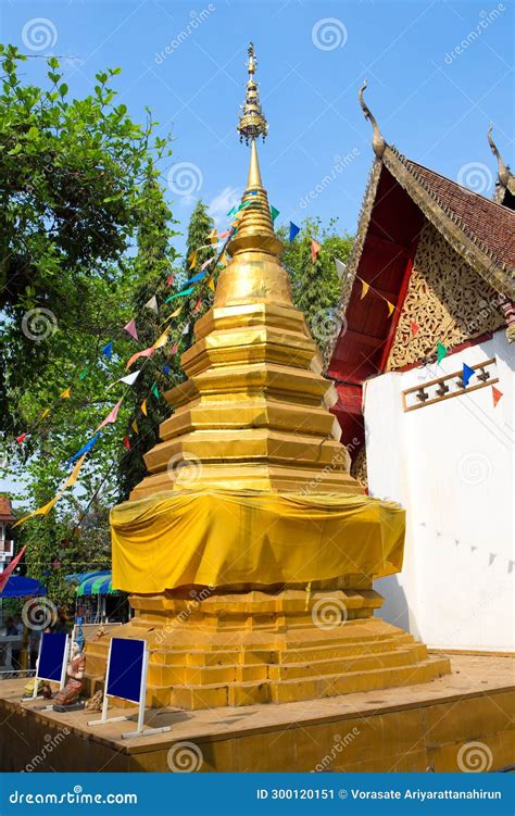 Golden Pagoda In The Thai Temple Of The North Of Thailand Stock Image