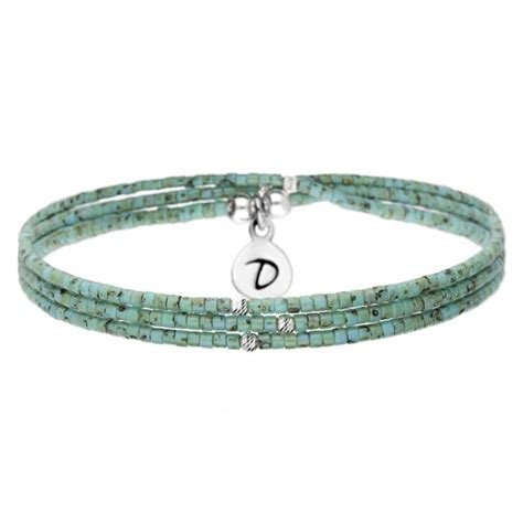 Bracelet Tours Lastiqu Argent Perles Miyuki Turquoise Tachet