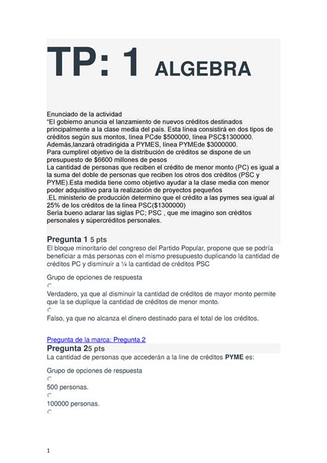 Trabajo Practico De Algebra Numero Herramientas Matematicas Tp