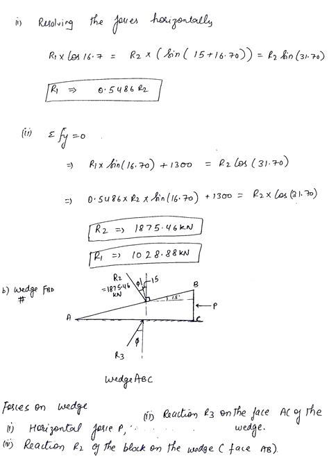 Solved A Block Weighing 1300 KN Overlying A 15 Wedge On A