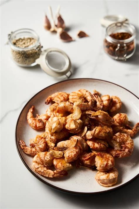 Crispy Pan Fried Tiger Shrimps Or Prawns With Garlic Chinese Or Asian