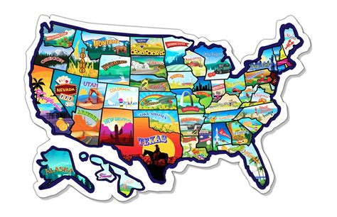 Rv State Sticker Travel Map X Inch Large Usa Sticker Map With