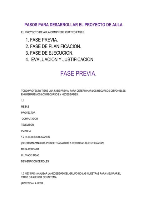 Pasos Para Desarrollar El Proyecto De Aula PDF