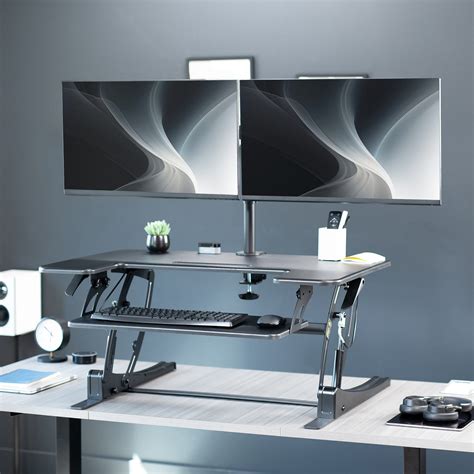 Black Desk Riser With Dual Monitor Mount Vivo Desk Solutions