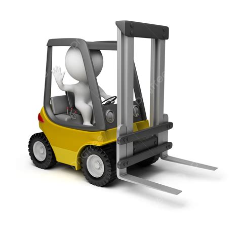 Orang Kecil 3d Render Garpu Hidrolik Forklift Foto Latar Belakang Dan