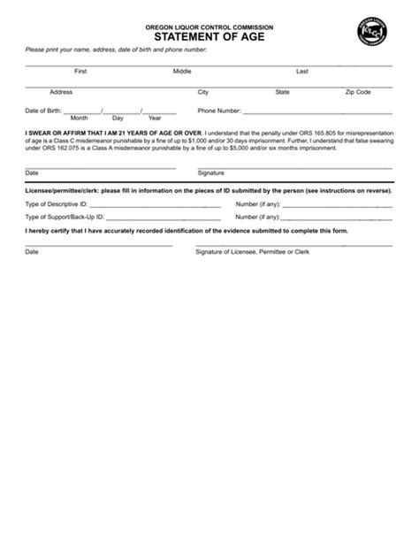 Oregon Statement Of Age Fill Out Sign Online And Download Pdf