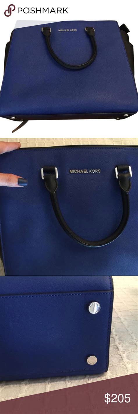 💙sold🖤michael Kors Selma Cobalt Satchel Black Satchel Kor Leather