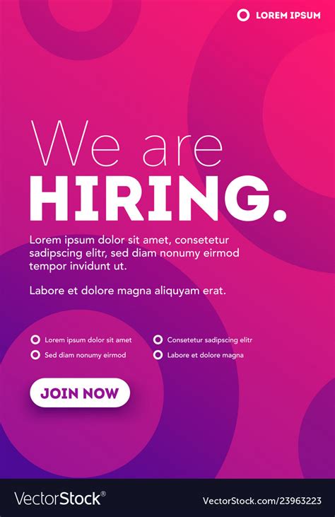 We are hiring join our team poster Royalty Free Vector Image