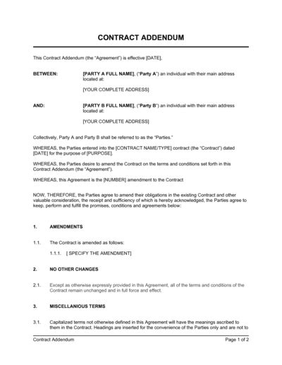 Contract Addendum Template Download