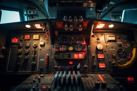 Control Panel Inside A Submarine S Command Center With Illuminated