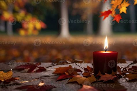 Photo of the candle and fall leaves wallpaper 29998519 Stock Photo at ...