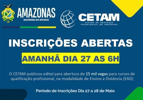 Cetam Publica Edital Inscrições para 15 mil vagas de Cursos