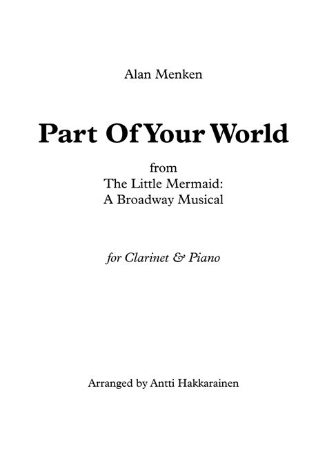 Part Of Your World Arr Antti Hakkarainen By Howard Ashman Sheet Music For Clarinet And Piano