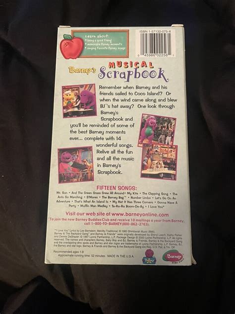 Barney Barney S Musical Scrapbook Vhs With Insert Ebay