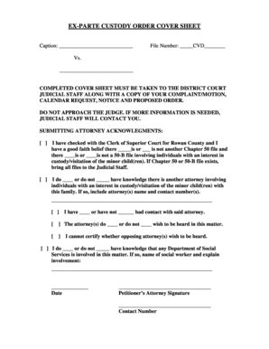 Fillable Online Nccourts Ex Parte Custody Order Cover Sheet Nccourts