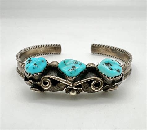 Vtg Navajo Sterling Silver Sleeping Beauty Turquoise Gem