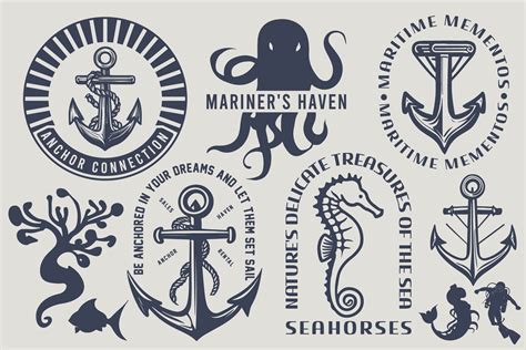 Nautical Logos Marine Vintage Badges Graphic By Billah Hub Creative