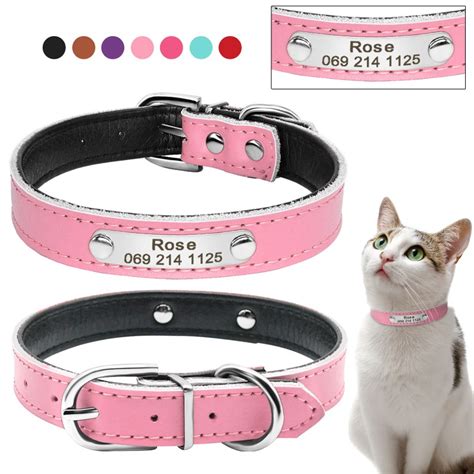 PU Leather Personalized Cat Collars Free Engraving Service Custom Cat ...