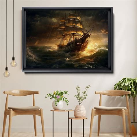 Amazon Vintage Pirate Ship Oil Painting Seascape Ocean Art