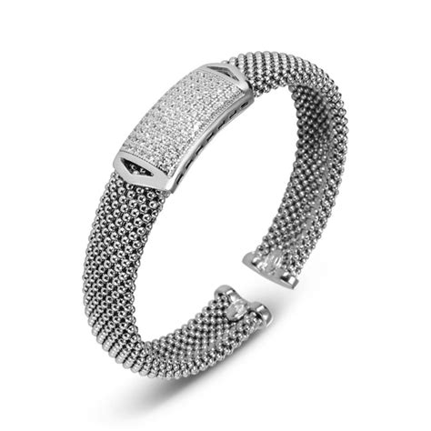 Bracelet Jonc Argent Rhodi Oxydes De Zirconium Mm Ref