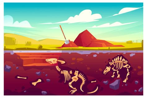 Fossil Dinosaur Excavation Paleontology And Archeology Works Graphic