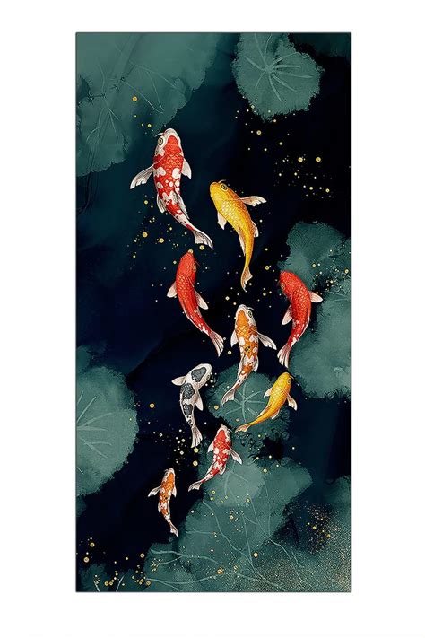 Zwubnn Canvas Art 9 Koi Fish Wall Art Lucky Koi Wall Poster