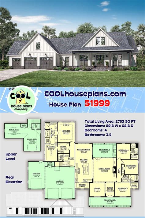 Farmhouse Style House Plan 56700 With 3 Bed 3 Bath 2 Car Garage In 602