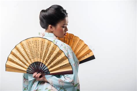 Japanese Woman With Traditional Fan Stock Image Image Of Concept