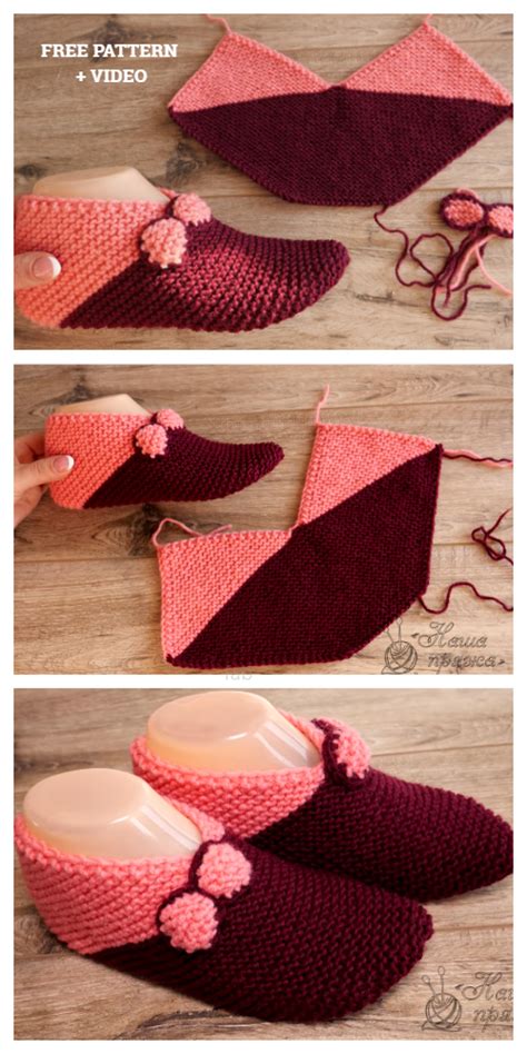 Easy Two Color Garter Stitch Slippers Free Knitting Patterns Video