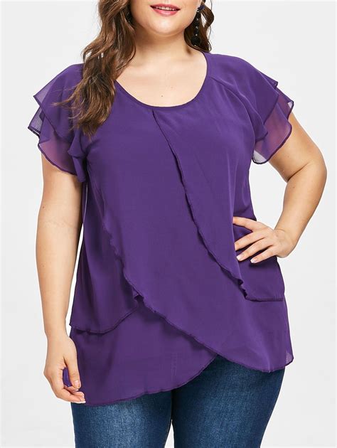 Plus Size Chiffon Tulip Blouse Purple Monster 3d72145816 Size L